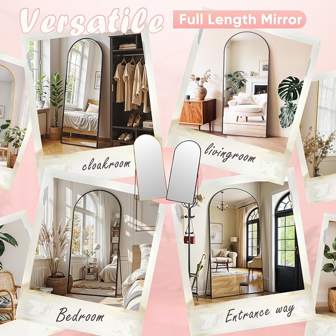 Full Length Mirror, 58" x 18.5" Arched Full Body Mirror Large Standing Floor Mirrors, Mirrors for Bedroom, Bathroom, Living Room Standing or Wall Leaning, Black