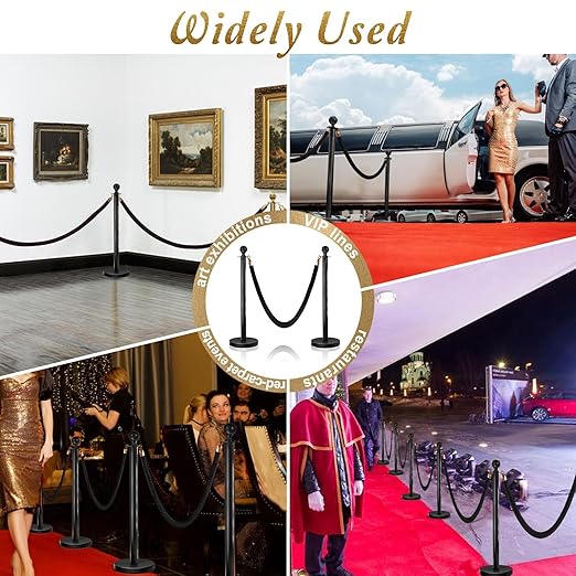 8PCS Black Stanchions Posts with 4PCS 5 ft Black Velvet Rope, Black Velvet Rope Stanchion Set Crowd Control Barriers, Stanchions and Velvet Ropes Red Carpet Poles for Party Supplies
