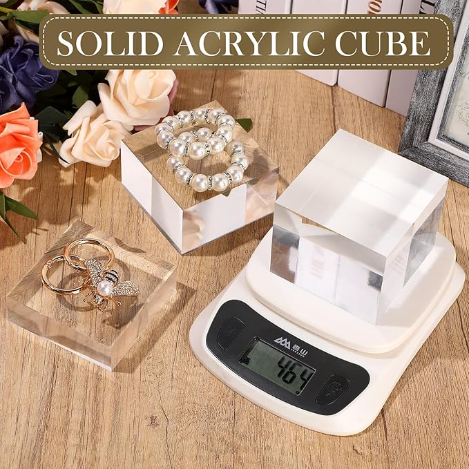 Geelin 6 Pcs Acrylic Risers Stands Display Block Clear Polished Acrylic Cube Solid Display Pedestal Stand Square for Small Jewelry Perfume Photography Collection Food Doll Wedding Christmas 3 Size