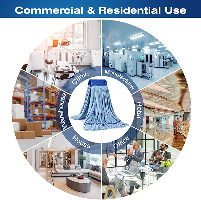 Matthew Cleaning Microfiber Tube Mop(Large,Blue,6Pack) Heavy Duty Mop Head Replacement,Excellent Absorbency,Premium launderability,Reusable,Loop end for Home,Commercial&Industrial Use
