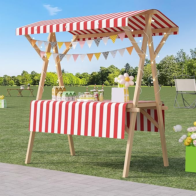Outdoor Vendor Cart, Portable Cart with Canopy, Movable Stall Display Stand, Foldable Vending Stand Kiosk Display Trolley with Canopy, for Market, Street Food, Events(Red 2,150cm/59in)