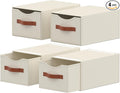 4 Pack Stackable Storage Drawers, Fabric Closet Organizers and Storage with Handles and Clear Window, Pull-Out Clothes Storage Bins with Drawer for Closet, Bedroom, Living Room, Under Bed, Beige