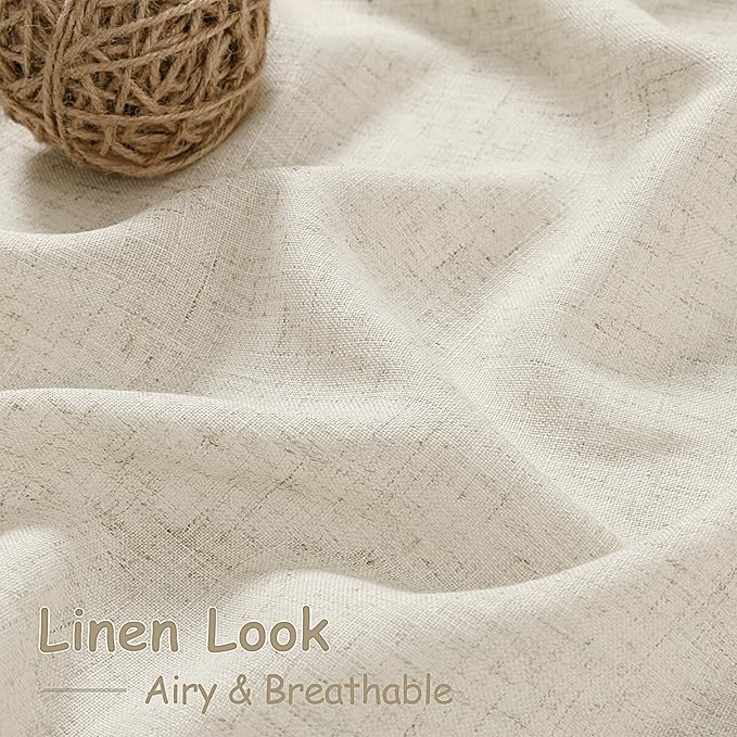 Nanspring Vanilla 72 Inch Curtains for Living Room Linen Luxury Light Filtering Semi Sheer Curtain Back Tab Modern Farmhouse Decor Elegant Coastal Drapes for Bedroom Office 52x72, 2 Panels