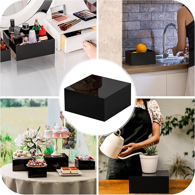 Acrylic Dessert Stand,Buffet Risers, Food Risers, Multi-Purpose Cake Stand for Parties, Weddings, Birthdays, Catering, Jewelry, and Collectibles Acrylic Cube Boxes Display(Black, 6"x7"x8")