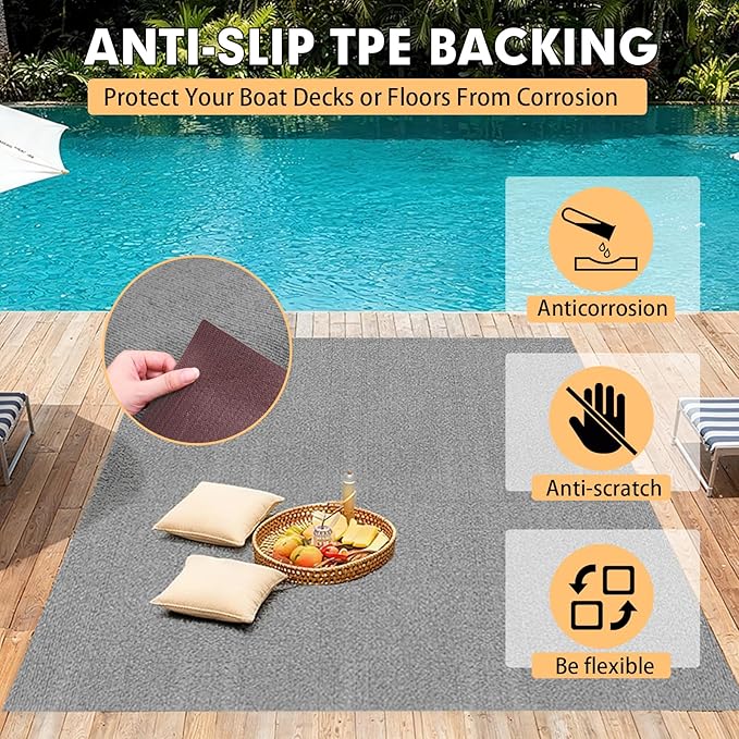 Marine Carpet,5 FT x 20 FT Smoke Gray Indoor Outdoor Carpet 0.2" Thick Boat Carpet with Water-Proof TPE Backing, Non-Slide Outdoor Marine Carpet Roll for Home, Patio, Porch, Deck