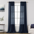 Navy Blue Linen Textured 96 Inch Curtains 2 Panel Set Back Tab Rod Pocket Semi Sheer Boho Room Decor Aesthetic Curtains Indigo Blue Burlap Look Curtain Drapes for Living Room Bedroom 8Ft 40x96 Inch