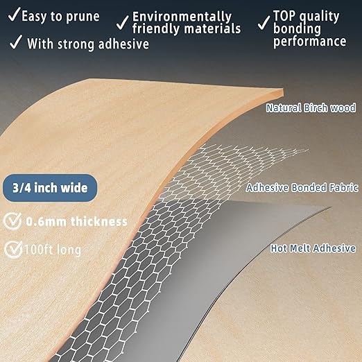 Birch Edge Banding, 3/4 inch x 100ft roll of Veneer Edge Banding -Pre-glued Flexible, Real Wood Tape Banding for Cabinet Repair Furniture Restoration