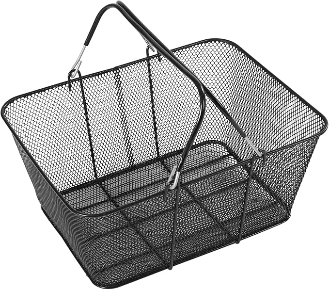 12Pcs Black Metal Shopping Basket with Handles, Portable Wire Shopping Basket, Black Wire Mesh shopping Basket Set for Supermarkets, Retail Stores.