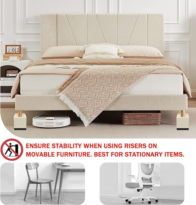 Bed Lifts Risers 4 Inch, Heavy Duty Furniture Elevator in Heights of 1.5, 3 or 4 Inch， Square Raising Blocks for Bed, Couch, Desk, Sofa, Tables,Support Up to 1,300 Lbs (4 Pack-Apricot)