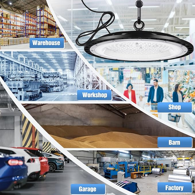 6 Pack 300W UFO Led High Bay Light Fixture,120VAC,5000K Daylight Commercial Shop Bay Lighting,45000LM,[1300W MH/HPS Equiv.] US Plug Area Lighting for Warehouse/Barn/Gym/Factory/Workshop