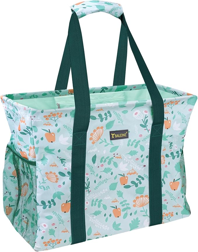 BALEINE Extra Large Utility Tote Bag with Wire Frame for Storage (Spring Stroll, 16.5''x14''x10'')