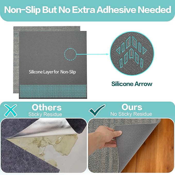jxgzyy Commercial Carpet Tiles, 20×20 Inch, 0.31'' Padded Carpet Squares for Under Furniture, Non-Adhesive Carpet Flooring with Textured Silicone Back, Easy DIY, Renter-Friendly, 4 Pcs/10.8 Sqft