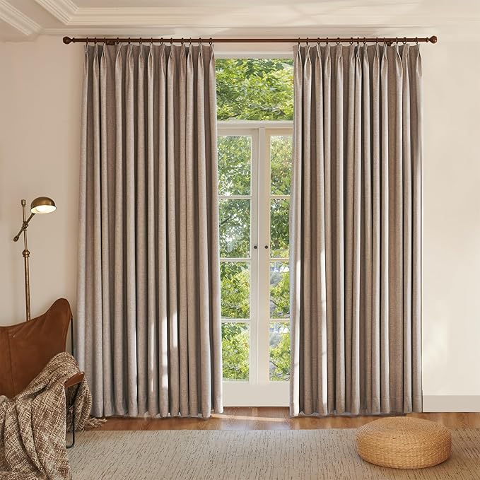 Textured Linen Double Pleats 100% Blackout Curtains for Bedroom/Living Room Blackout Curtains 108 Inches Long, Energy Saving Window Treatment Curtains,26Wx108Lx2, Rust Brown