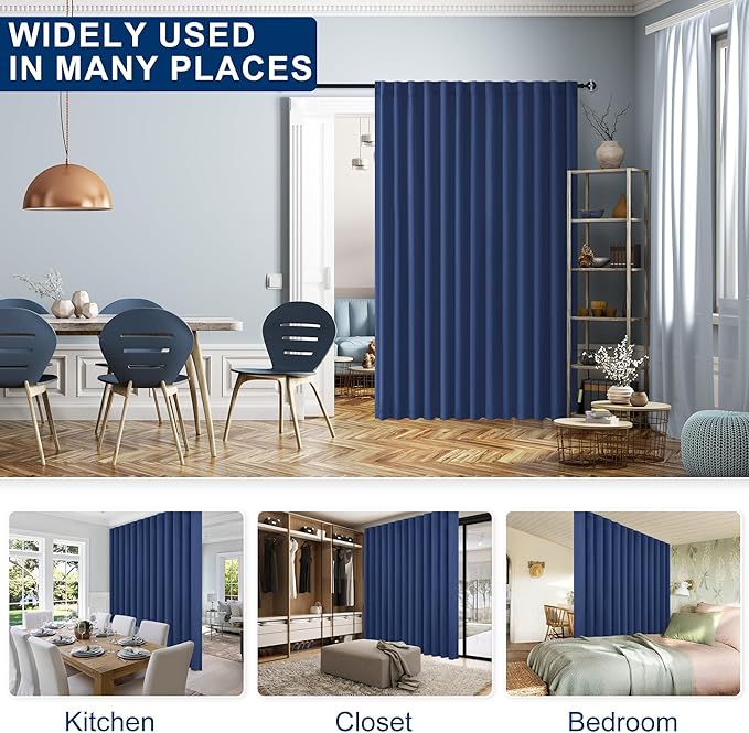 Hiasan Privacy Room Divider Patio Sliding Door Curtain Extra Wide Blackout Thermal Insulated Curtains with Back Tab & Rod Pocket for Bedroom Partition Living Room (120 x 108 Inches, Navy)