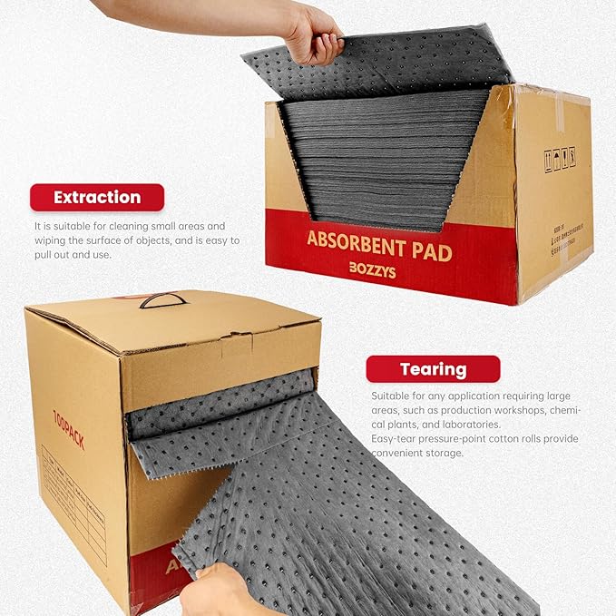 Universal Absorbent Pads | 16"x20" Water Absorbent Mat 100-Pack | Industrial Spill Control for Liquids Leak(32 Gal/Box) | Oil Absorbing Sheets