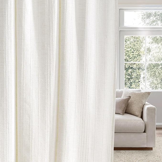 NICETOWN Natural Linen Curtains Jacquard Weave for Living Room, Privacy Light Filtering Boho Drapes for Farmhouse, W52 x L84, 2 Panels