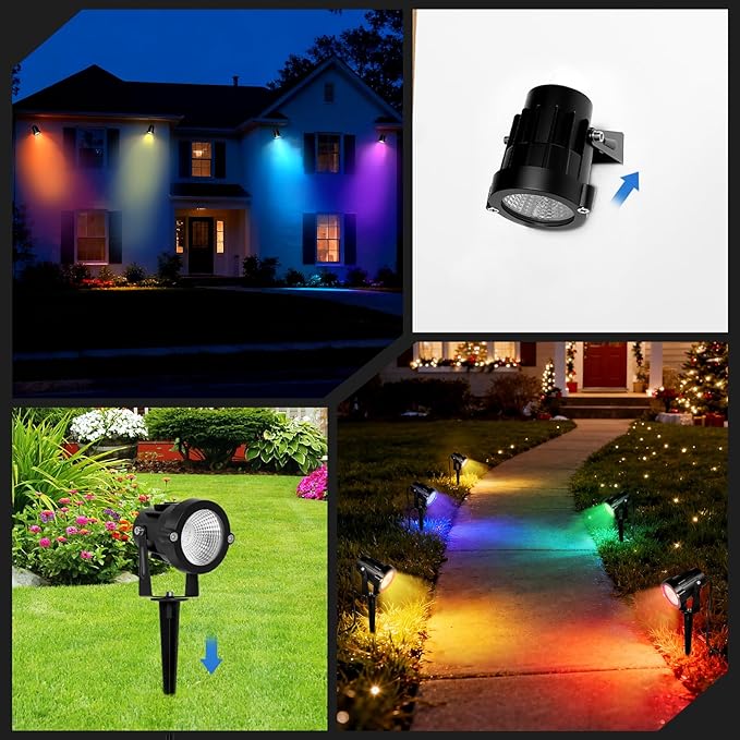 RGBW Christmas Spotlight Outdoor: 16 Color Changing Landscape Lighting with Remotes 120V Plug in Waterproof Holiday LED Spot Light for Yard Garden Tree Path House Décor, 2 Pack (RGB + Warm Light)