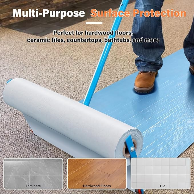 Temporary Floor Protection for Construction, Painting, Renovation, Protector Film for Hardwood Floors, Surface Carpet Protection Film, Tile&Hard Paint Protection Covers 325 sqft (39" x 100'-Sky Blue)