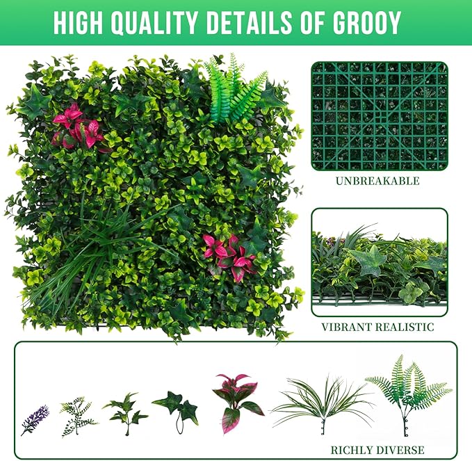 Boxwood Roll Panels, Grass Wall 20"x20"(8PCS), Grass Backdrop, Privacy Screen, Sun Protected Green Wall Decor for Outdoor, Indoor, Garden, Backyard and Décor