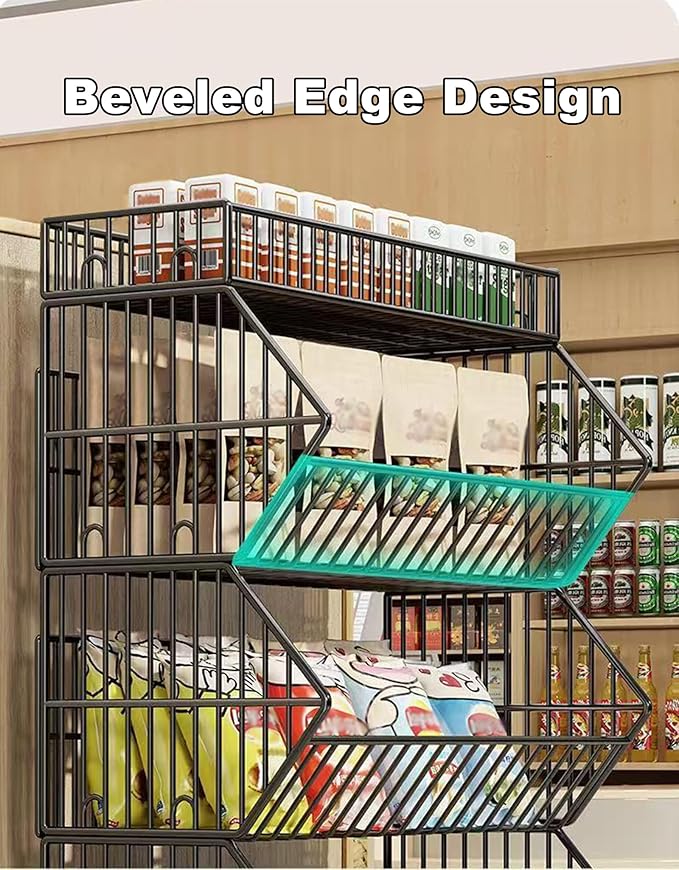 Commercial Supermarket Display Cart - 5-Tier Industrial Slanted Rolling Shelves Metal Storage Rack for Retail Store, Warehouse & Home Use, 66LBs/Tier Tool-Free Setup