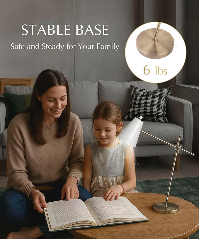 HarvestLand HaloBar Brass Desk Lamp Home Office – White Industrial Table Lamp with Solid Base for Office, Reading Lamps for Bedside Table, Study and Reading Task Lamp, Christmas Gifts for Adults