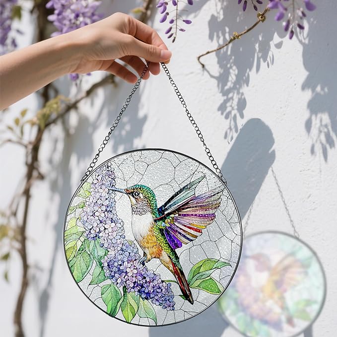 Stained Glass Window Hanging, 8 Inch Hummingbird Sun Catchers, Stained Glass Suncatcher, Window Decor, Gifts for Mothers Day, Birthday, Christmas, Hummingbird Gifts, Gift for Women Mom and Grandma
