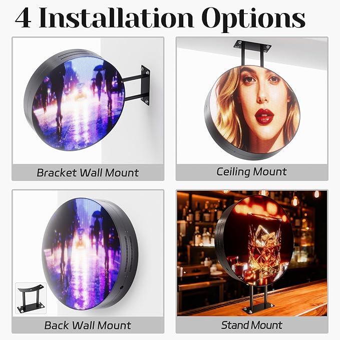 P5 Outdoor Round LED Store Sign Programmable, Single-Sided Wall Mount Full Color Custom Digital Display Screen, Image Video Signage Electronic Message Board for Business Advertising 20"