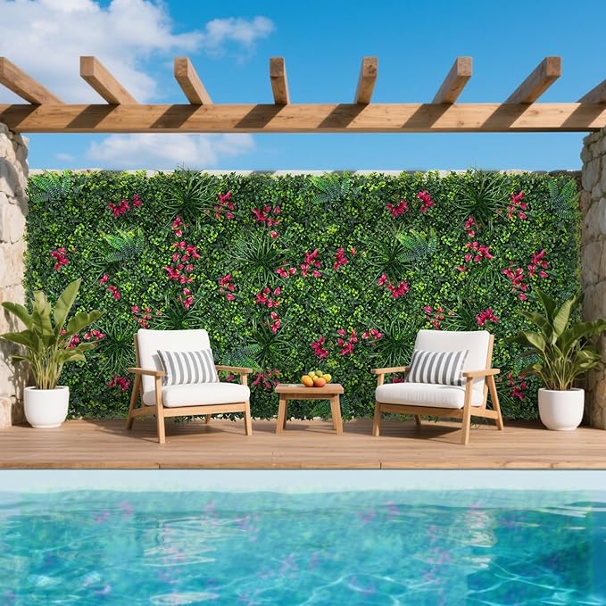 Artificial Boxwood Wall Panels, 20''x20'' 12pcs Grass Wall Panels with Mint Plant Leaves, Greenery Backdrop Privacy Screen with UV Protection, Green Grass Wall for Garden Indoor Outdoor Decor