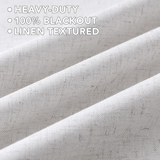 H.VERSAILTEX Linen Curtains 100% Blackout Curtains for Bedroom 102 inch Long Full Light Blocking Nature Linen Blended Window Curtains for Living Room Nickel Grommet (2 Panels, Heathered White)