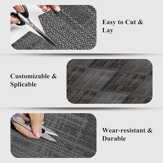 20" X 20" Carpet Tiles, Carpet Squares, 24 Tiles/64.5 Sq.Ft per Box, Floor Carpet Tiles for Home Office Industry, Geometric-Light Grey