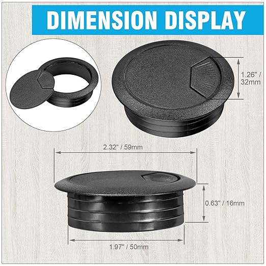 2" Spring Desk Grommet, JTemgle Plastic Cable Hole Cover Computer Table Cord Wire Organizer Caps Desktop Cord Management for Home Office TV Stands Tabletops - Black, 10 Pcs