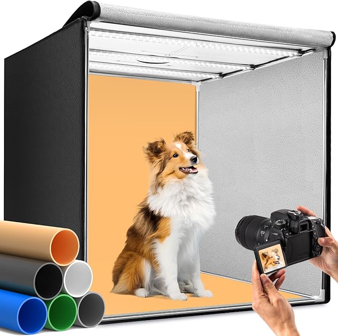 DUCLUS Light Box Photography, 32×32inch Professional Photo Studio Booth Photobox, Portable 210 LED Lightbox Shooting Tent Folding with 6 Colors Backdrops for Large Product or Jewelry Photography…