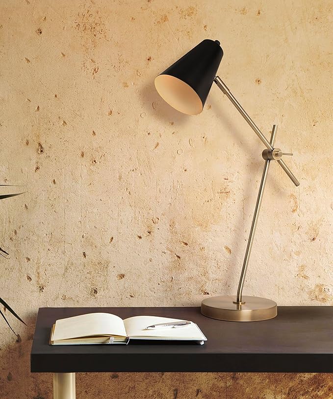 HarvestLand HaloBar Brass Desk Lamp Home Office – Black Industrial Table Lamp with Solid Base for Office, Reading Lamps for Bedside Table, Study and Reading Task Lamp, Christmas Gifts for Men
