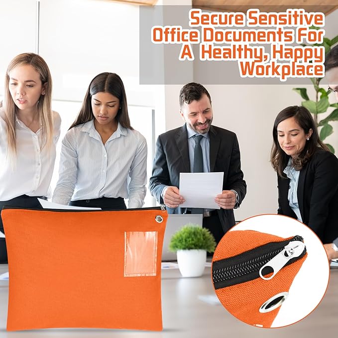 4 Pcs Interoffice Mailer Canvas Transit Sack Zipper Bag 18" x 14" Large Zipper Pouch with Grommet Interoffice Mail Bag (Orange)
