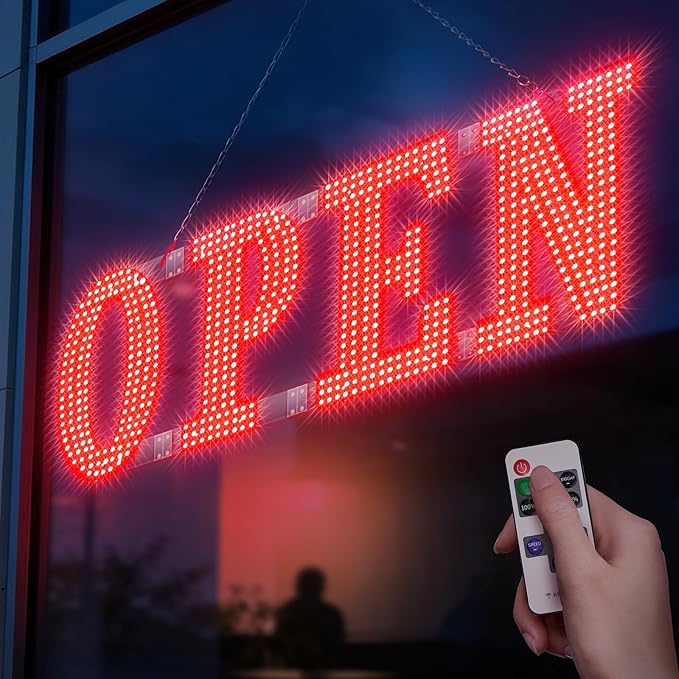 30" x 10" Large LED Open Signs with Remote Control 14 Modes Dimmable Open Sign for Business Window Stores Retail and Restaurant Red