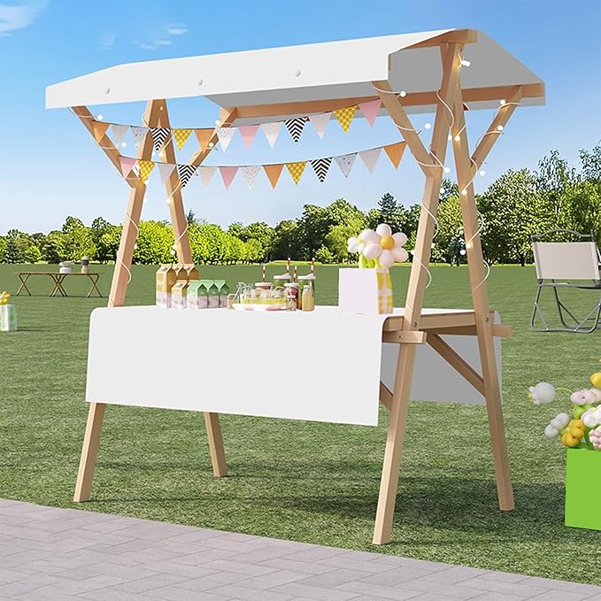 Outdoor Vendor Cart, Portable Cart with Canopy, Movable Stall Display Stand, Foldable Vending Stand Kiosk Display Trolley with Canopy, for Market, Street Food, Events(White 2,150cm/59in)