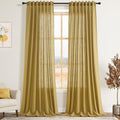 Gold Linen Curtains 90 Inch Long 2 Panels Set for Bedroom Living Room Linen Textured Window Drapes Semi Sheer Light Filtering Rod Pocket Back Tab Cotton Textured Farmhouse Curtain 52x90
