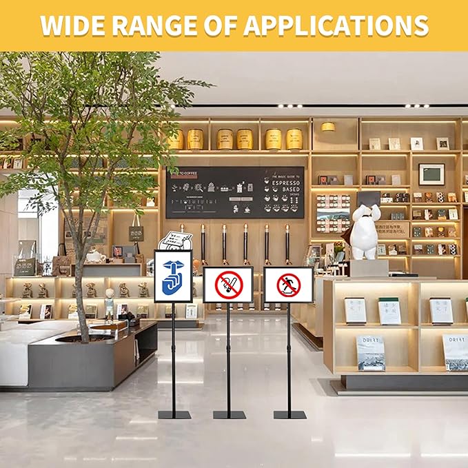 HYNAWIN Adjustable Floor Sign Stand Heavy Duty Pedestal Holder , with Aluminum Snap Open Frame for 8.5x11 Inches, Both Vertical and Horizontal View Displayed, Black