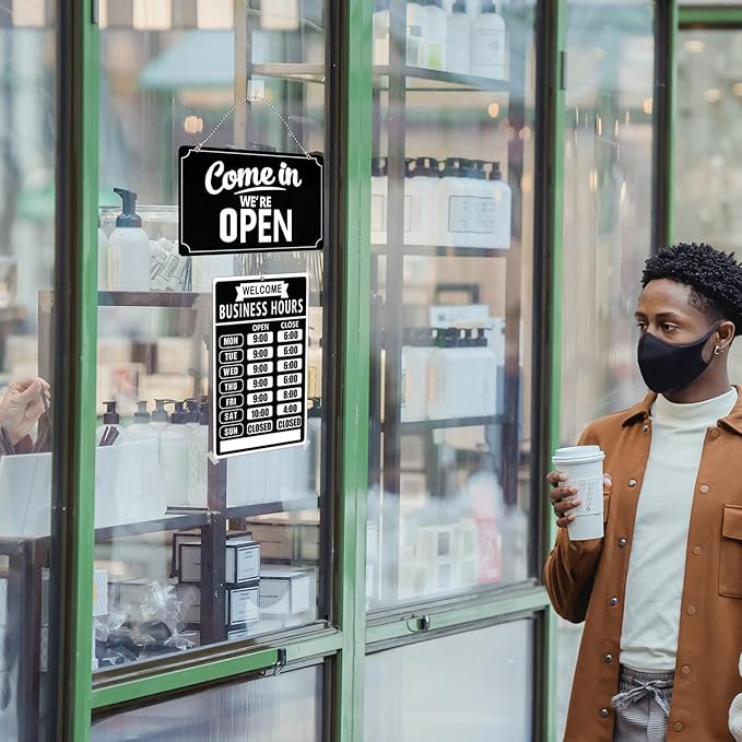 Open Closed Signs Business Hours Sign Set for Window Door Open Signs for Business Hour Closed Open Flip Sign Store Resturant Bar Black