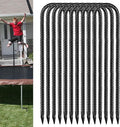 Rebar U Stakes 12 Inch - 10 Pack Black Galvanized Steel Heavy Duty Ground Anchors for Trampoline,Tent,Tarp,Soccer Goal,Garden Stake & Yard Art