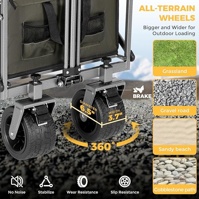 Collapsible Wagon Cart with Removable Tabletop, 500LBS Folding Wagons with Extended Tailgate, Big All-Terrain Wheels, Heavy Duty Utility Wagon Carts for Beach, Picnic, Grocery, Outdoor