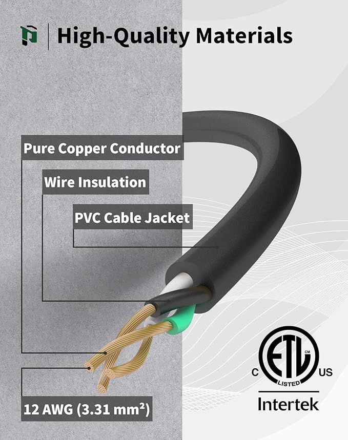 15Ft 12/3 Outdoor Extension Cord with 3-Outlets, Heavy Duty 12 Gauge 3 Prong Extension Cord Waterproof with Lighted end, 15A 12AWG 1875W SJTW, ETL Listed - Great for Garage, Garden and Home, Black