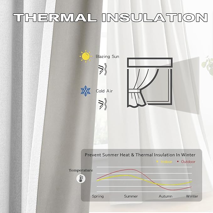 DUALIFE White Blackout Curtains 102 Inches Long, Pleated Custom Viral Drapes with Hooks,Floor Length to Ceiling Traverse Curtains for Living Room,Greyish White,40W x 102L,2 Panels