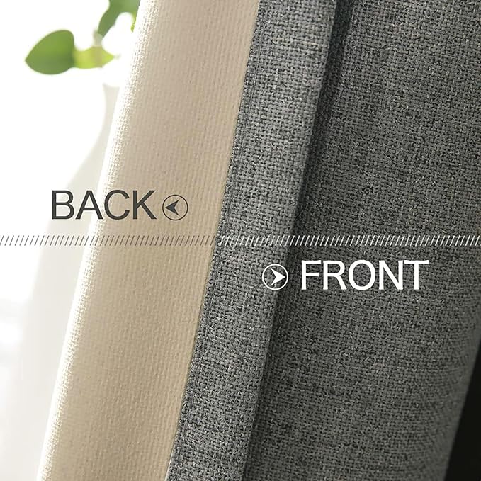 MIULEE Linen Texture Curtains for Bedroom Solid 100% Blackout Thermal Insulated Dark Grey Curtains Grommet Room Darkening Drapes Luxury Decor for Living Room Nursery 52x45 Inch (2 Panels)
