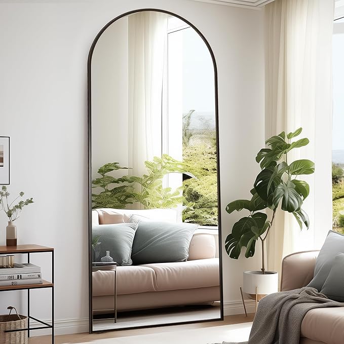 Floor Full Length Mirror, Arched Mirrors Full Length 76"x34" Freestanding Large & with Aluminum Frame&Wall Mounted & Hanging or Leaning& Full Body Mirror for Bedroom, Black
