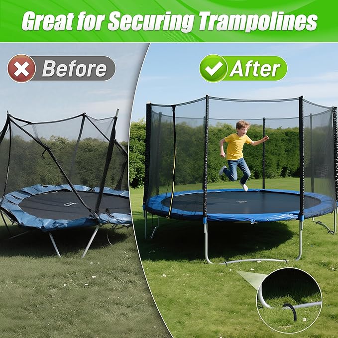 Anothera 8 Pack Trampoline Stakes Anchors High Wind, 12 Inches Tent Stakes Heavy Duty, Galvanized Steel Ground Stakes Kit, J Shaped Rebar Stakes for Trampoline, Tents, Fence