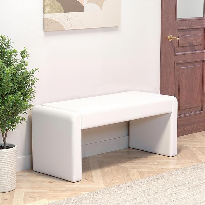 Velvet Entryway Bench End of Bed Bench Upholstered Modern Window Bench Comfy Ottoman for Dining Room/Bedroom/Living Room/Hallway/Indoor (Ivory White)