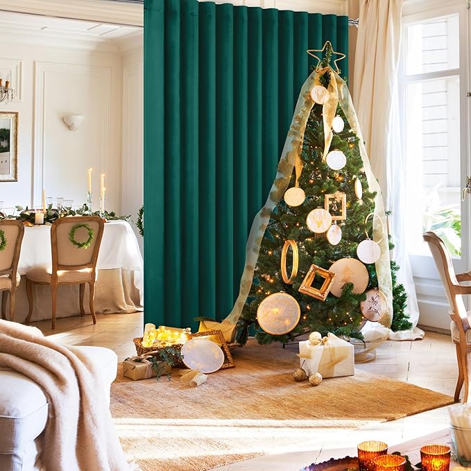 Hiasan Christmas Patio Sliding Door Curtains Privacy Room Divider Blackout Thermal Insulated Curtains with Back Tab & Rod Pocket for Glass Door Bedroom Partition(100 x 96 Inches, Hunter Green)