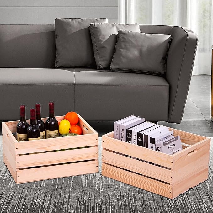 Extra Large Pine Wood Crates For Storage, Vinyl Records Storage Crates,The Storage Crates Are Made Of Pure Natural Solid Wood,Exuding Natural Pine Flavor,Unfinished Wooden Crates For Display . (3)