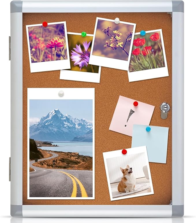 Enclosed Cork Bulletin Board Tamper-Proof Dispaly Case, Aluminium Frame, All-Weather Cork Noticeboard, Outdoor Enclosed Cork Board for School, Office, Restaurant, Hospital (20 X 16 Inches)